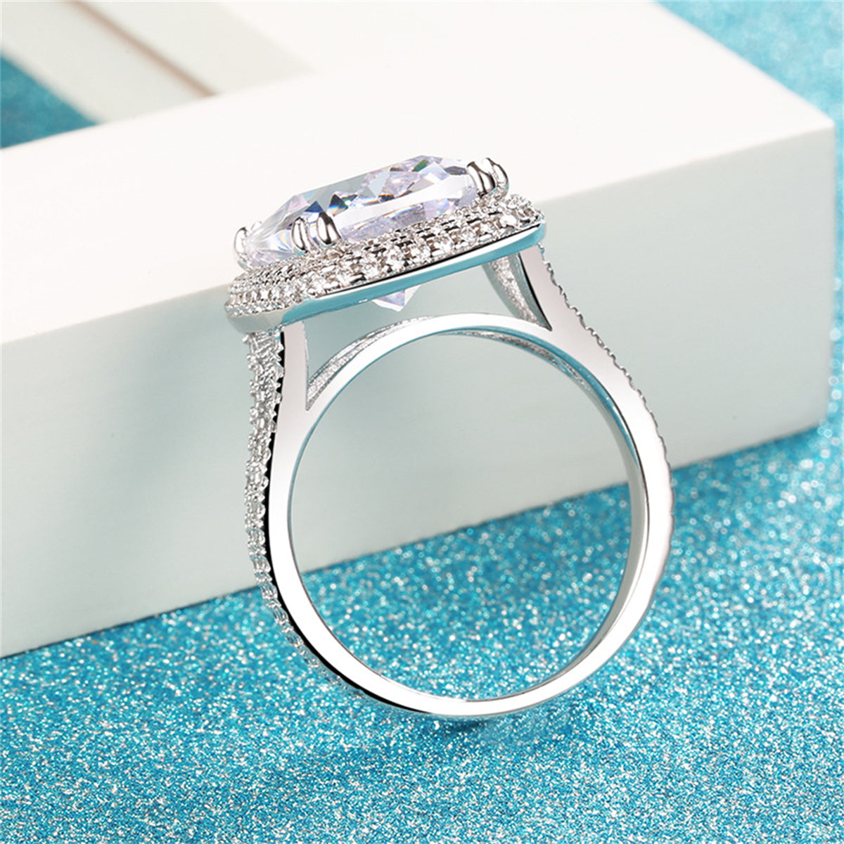 Crystal & Cubic Zirconia Silver-Plated Cushion Ring