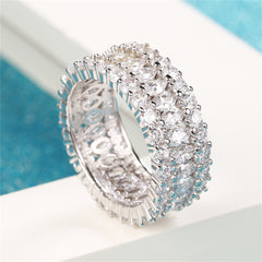 Crystal & Cubic Zirconia Silver-Plated Marquise Layer Ring