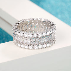 Crystal & Cubic Zirconia Silver-Plated Marquise Layer Ring