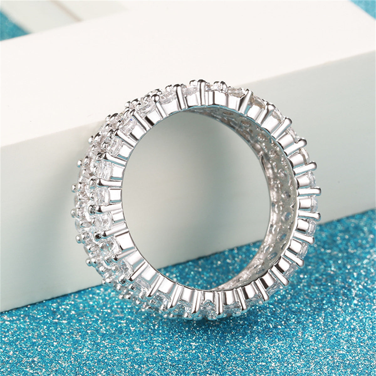 Crystal & Cubic Zirconia Silver-Plated Marquise Layer Ring