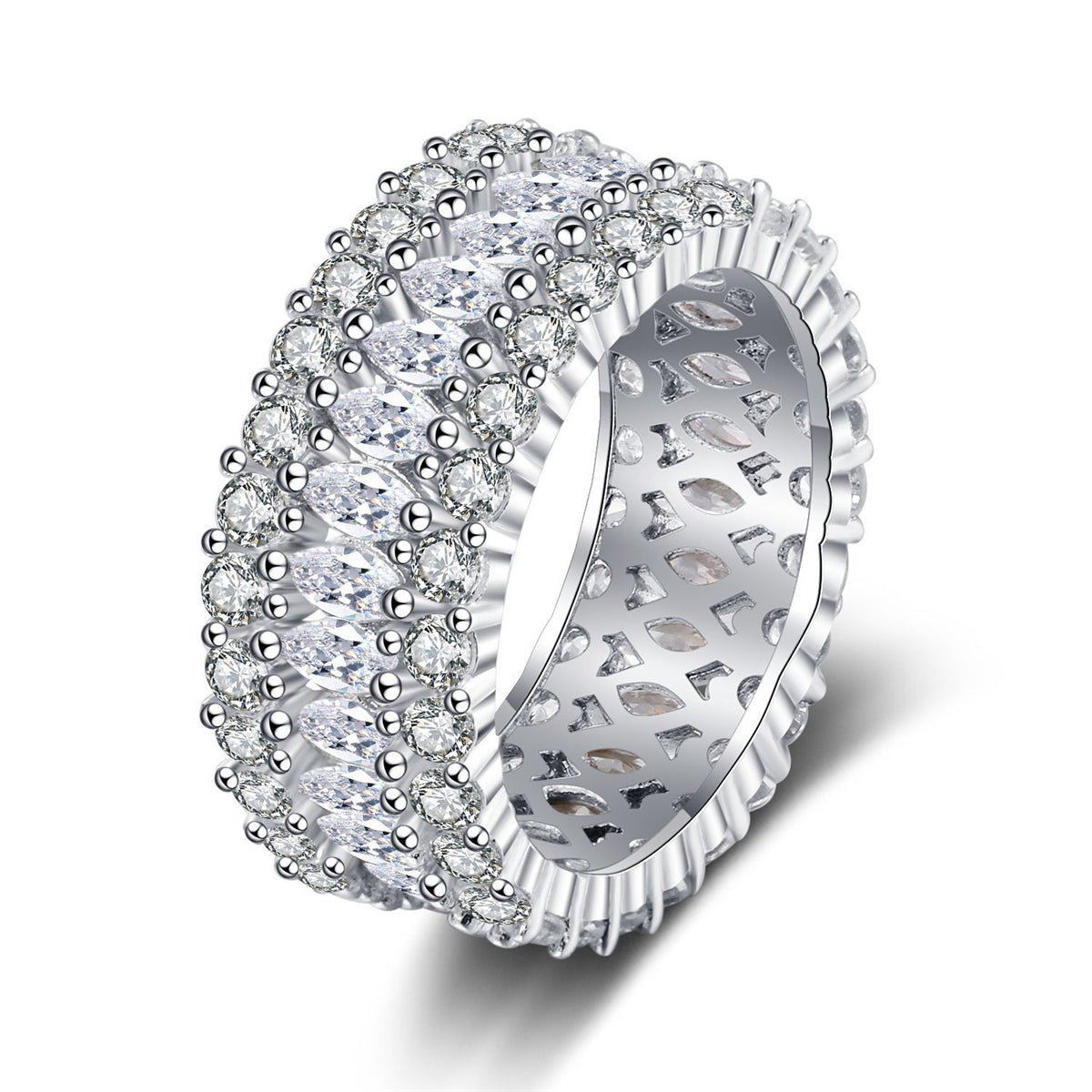 Crystal & Cubic Zirconia Silver-Plated Marquise Layer Ring