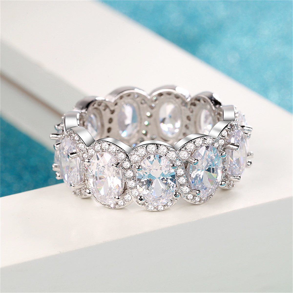 Crystal & Cubic Zirconia Oval-Cut Halo Band Ring