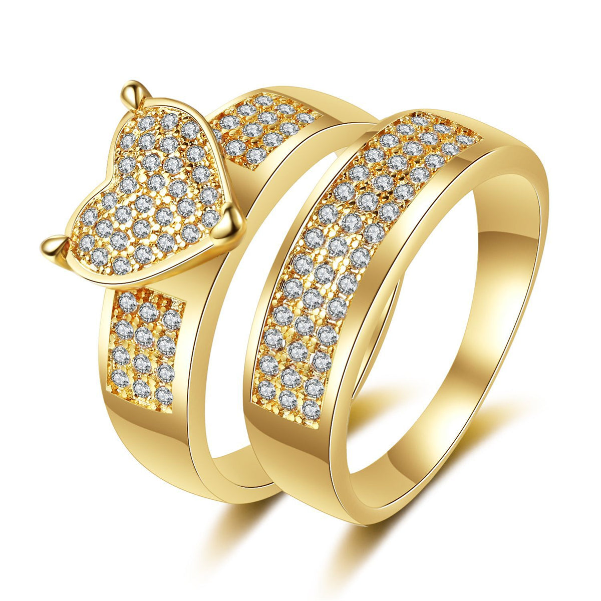 Cubic Zirconia & 18K Gold-Plated Heart Band Ring Set