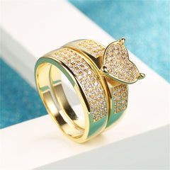 Cubic Zirconia & 18K Gold-Plated Heart Band Ring Set