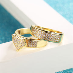 Cubic Zirconia & 18K Gold-Plated Heart Band Ring Set