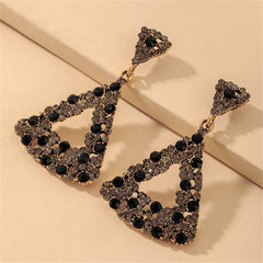 Black Cubic Zirconia & 18K Gold-Plated Triangle Drop Earrings