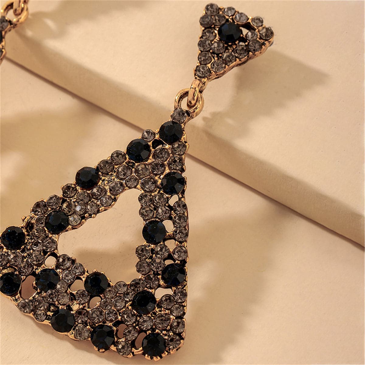 Black Cubic Zirconia & 18K Gold-Plated Triangle Drop Earrings