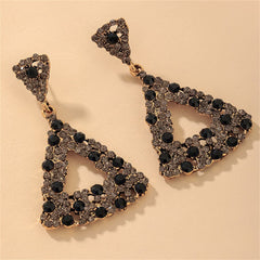 Black Cubic Zirconia & 18K Gold-Plated Triangle Drop Earrings