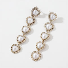 Pearl & 18K Gold-Plated Linked-Heart Drop Earrings