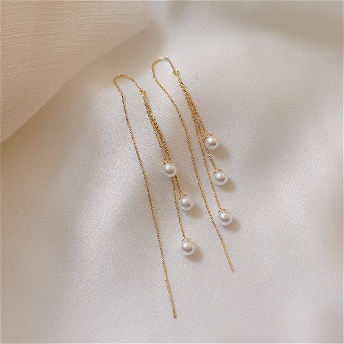 Pearl Strand & 18K Gold-Plated Threader Earrings