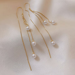 Pearl Strand & 18K Gold-Plated Threader Earrings