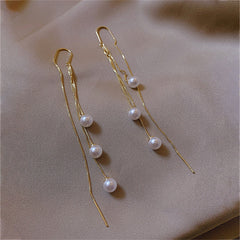 Pearl Strand & 18K Gold-Plated Threader Earrings