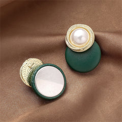 Green Polystyrene & Pearl Circle Dangle Earrings