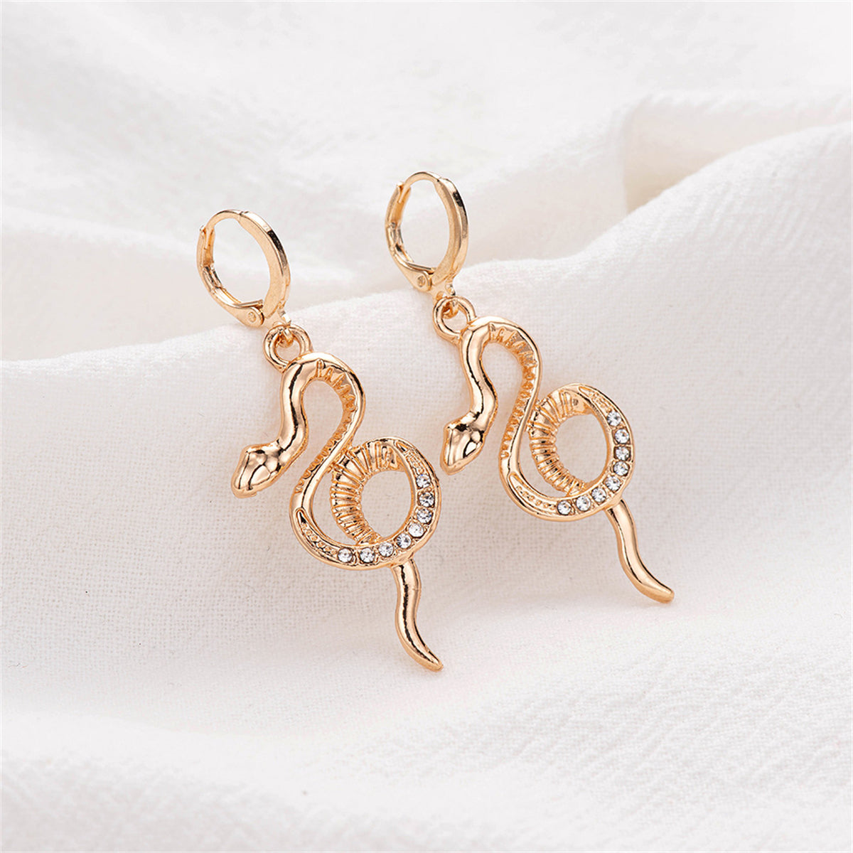 Cubic Zirconia & 18K Gold-Plated Snake Huggie Earrings