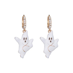 Cubic Zirconia & Enamel 18K Gold-Plated Ghost Huggie Earrings