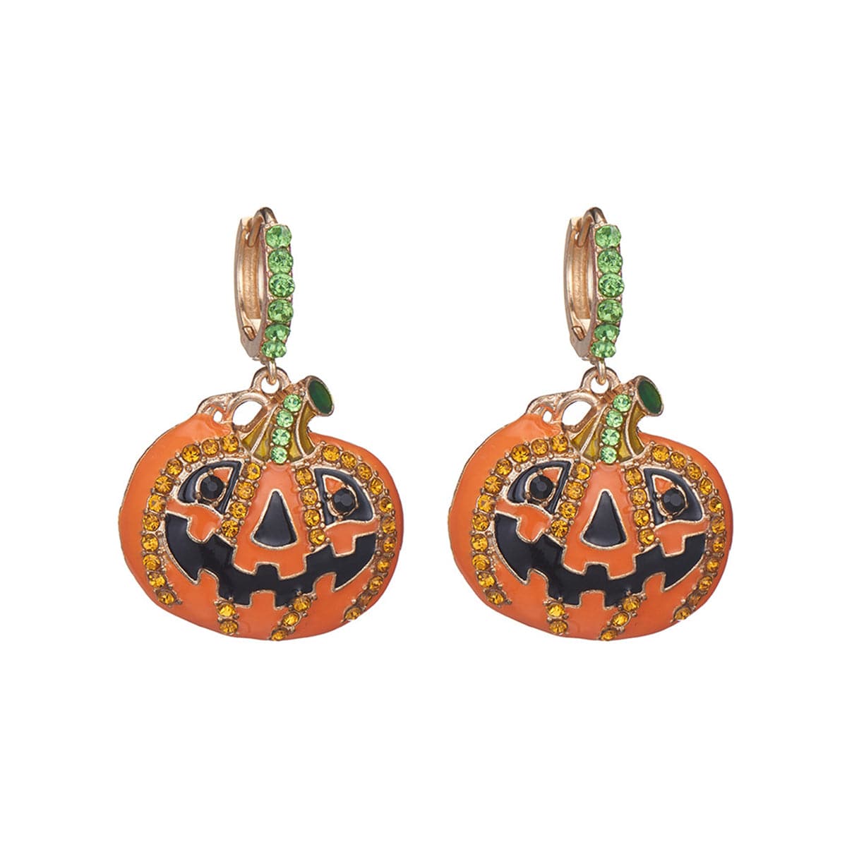 Cubic Zirconia & Enamel 18K Gold-Plated Pumpkin Huggie Earrings