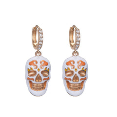 Cubic Zirconia & Enamel 18K Gold-Plated Skull Huggie Earrings