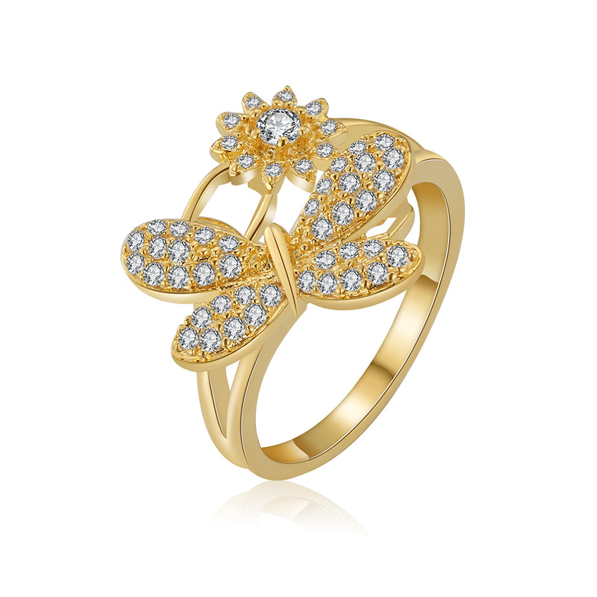 Cubic Zirconia & Gold-Plated Dragonfly Ring