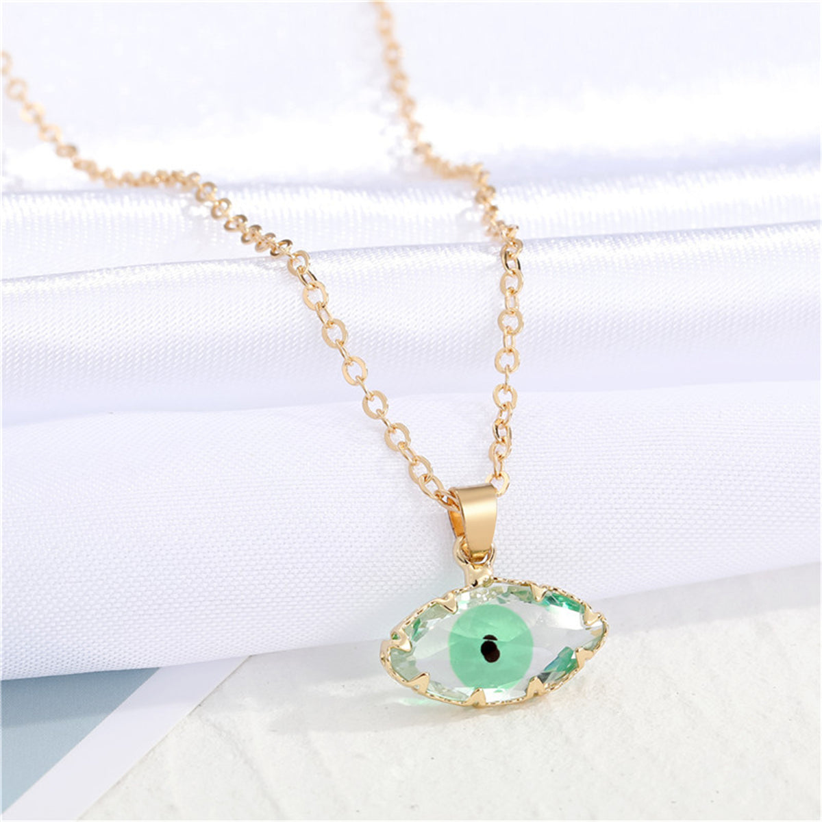 Green Crystal & 18K Gold-Plated Evil Eye Pendant Necklace