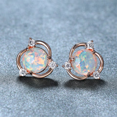 Opal & Cubic Zirconia Round Stud Earrings