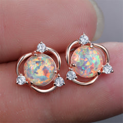 Opal & Cubic Zirconia Round Stud Earrings