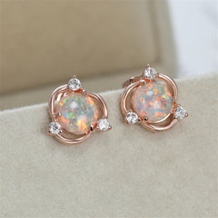 Opal & Cubic Zirconia Round Stud Earrings