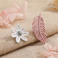 Pink Enamel & Silver-Plated Leaf Flower Mismatching Stud Earrings