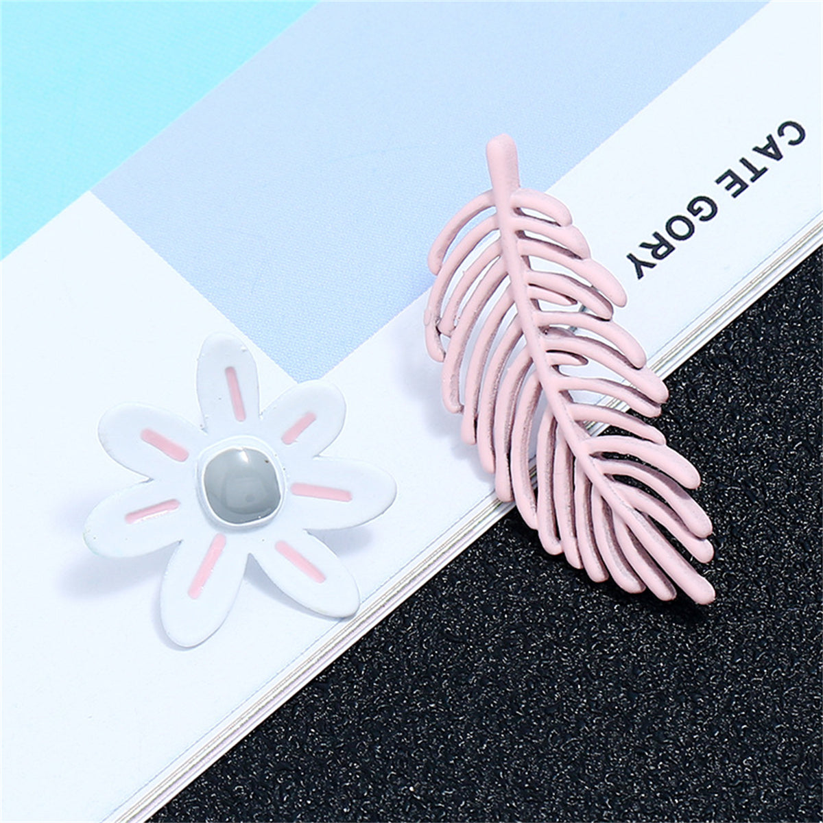 Pink Enamel & Silver-Plated Leaf Flower Mismatching Stud Earrings