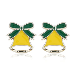 Silver-Plated & Yellow Enamel Christmas Bell Stud Earrings