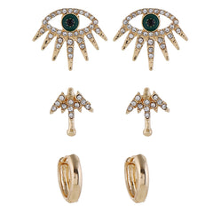 Cubic Zirconia & 18K Gold-Plated Eye Stud Earrings Set