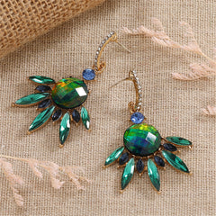 Cubic Zirconia & Green Crystal Botanical Drop Earrings