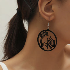 Black Acrylic & Silver-Plated Spider Web Round Drop Earrings