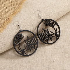 Black Acrylic & Silver-Plated Spider Web Round Drop Earrings