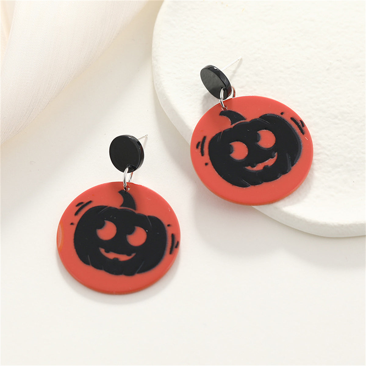 Red & Black Jack-O'-Lantern Drop Earrings