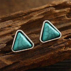 Turquoise & Silver-Plated Triangle Stud Earrings