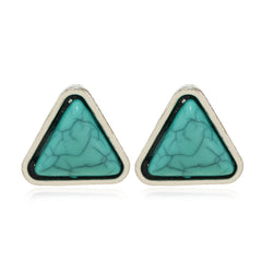 Turquoise & Silver-Plated Triangle Stud Earrings