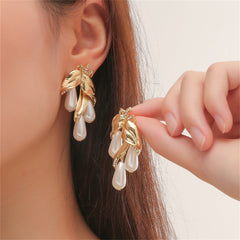 Pearl & Cubic Zirconia 18K Gold-Plated Botanical Drop Earrings