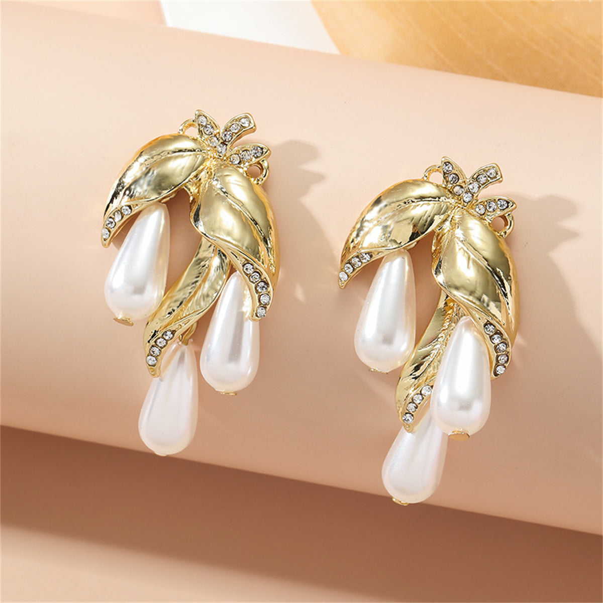 Pearl & Cubic Zirconia 18K Gold-Plated Botanical Drop Earrings