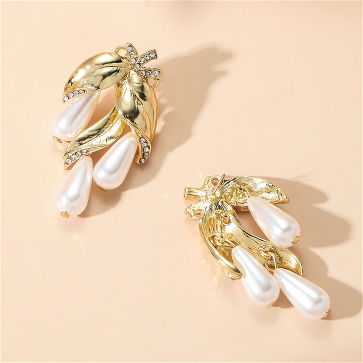 Pearl & Cubic Zirconia 18K Gold-Plated Botanical Drop Earrings