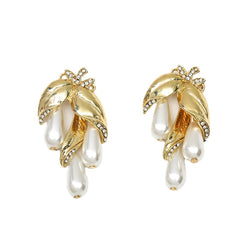 Pearl & Cubic Zirconia 18K Gold-Plated Botanical Drop Earrings