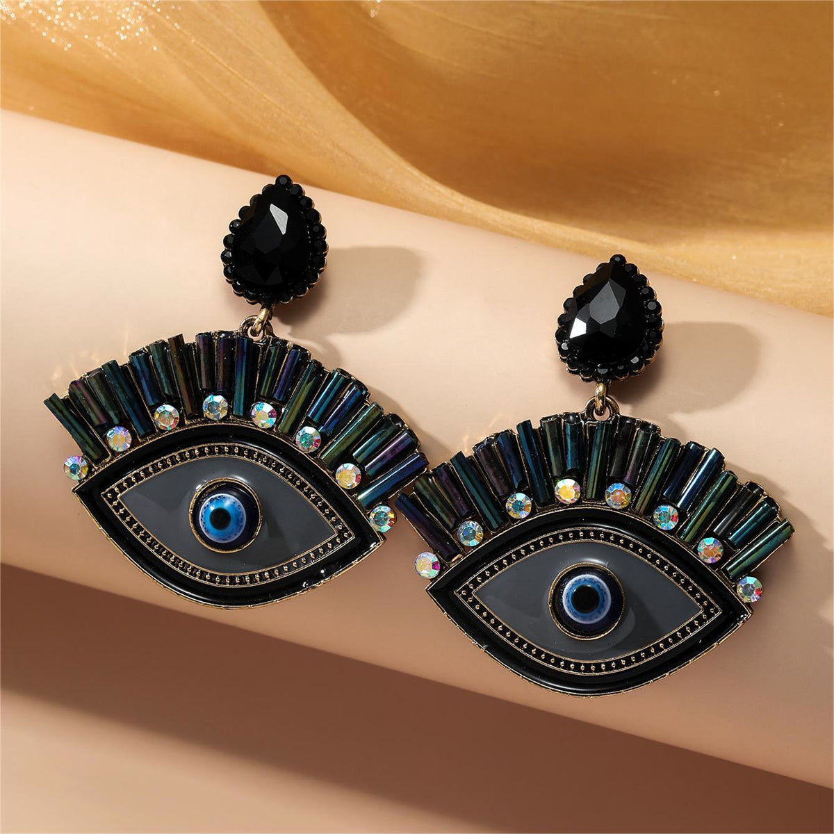 Gray Crystal & Cubic Zirconia Eye Drop Earrings