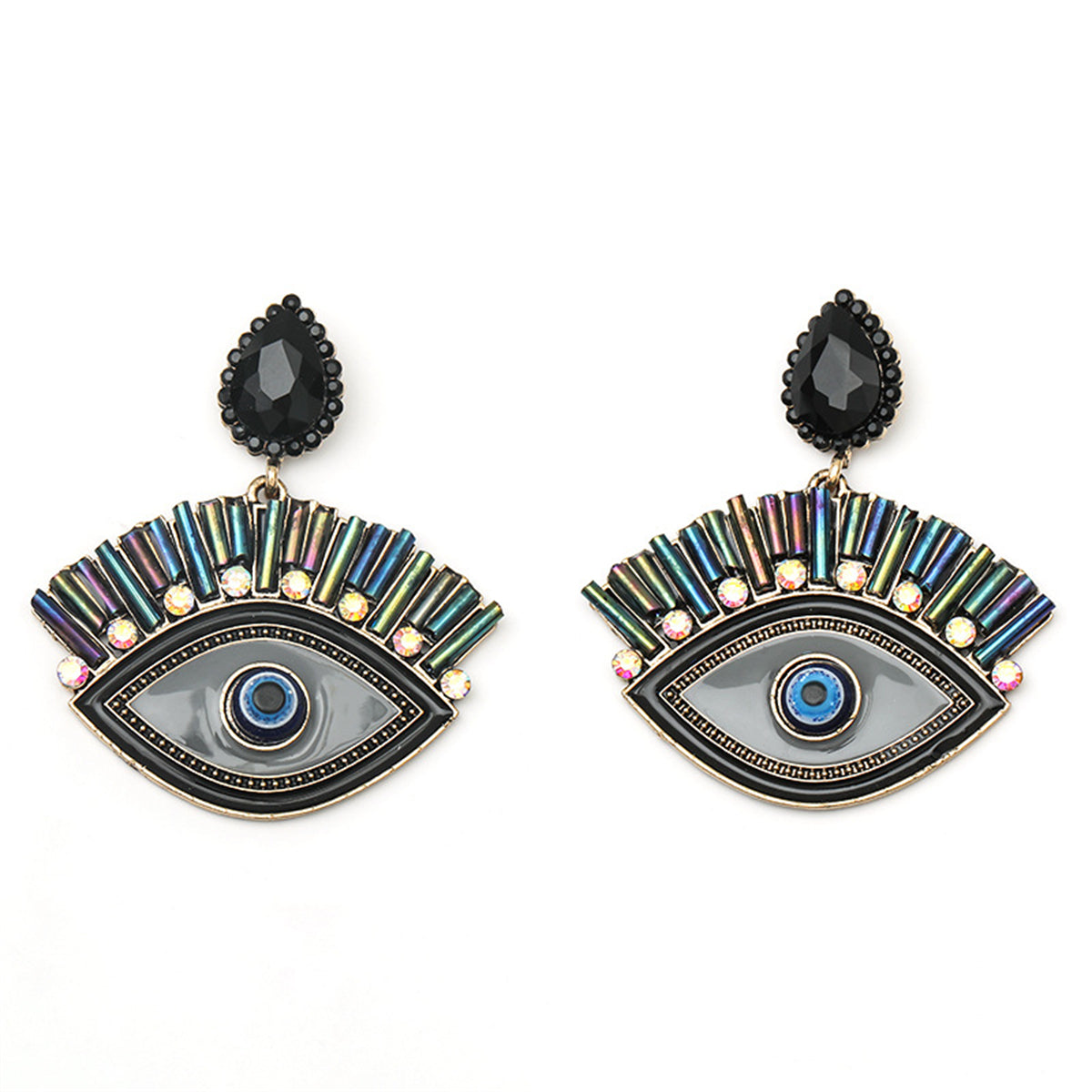 Gray Crystal & Cubic Zirconia Eye Drop Earrings