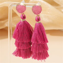 Rose Polyster & Resin 18K Gold-Plated Tassel Drop Earrings