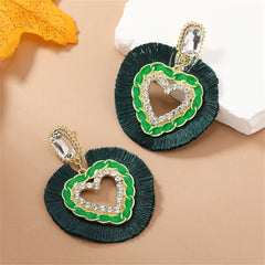 Green Polyster & Enamel Crystal Cubic Zirconia 18K Gold-Plated Heart Dangle Earring