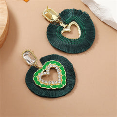 Green Polyster & Enamel Crystal Cubic Zirconia 18K Gold-Plated Heart Dangle Earring