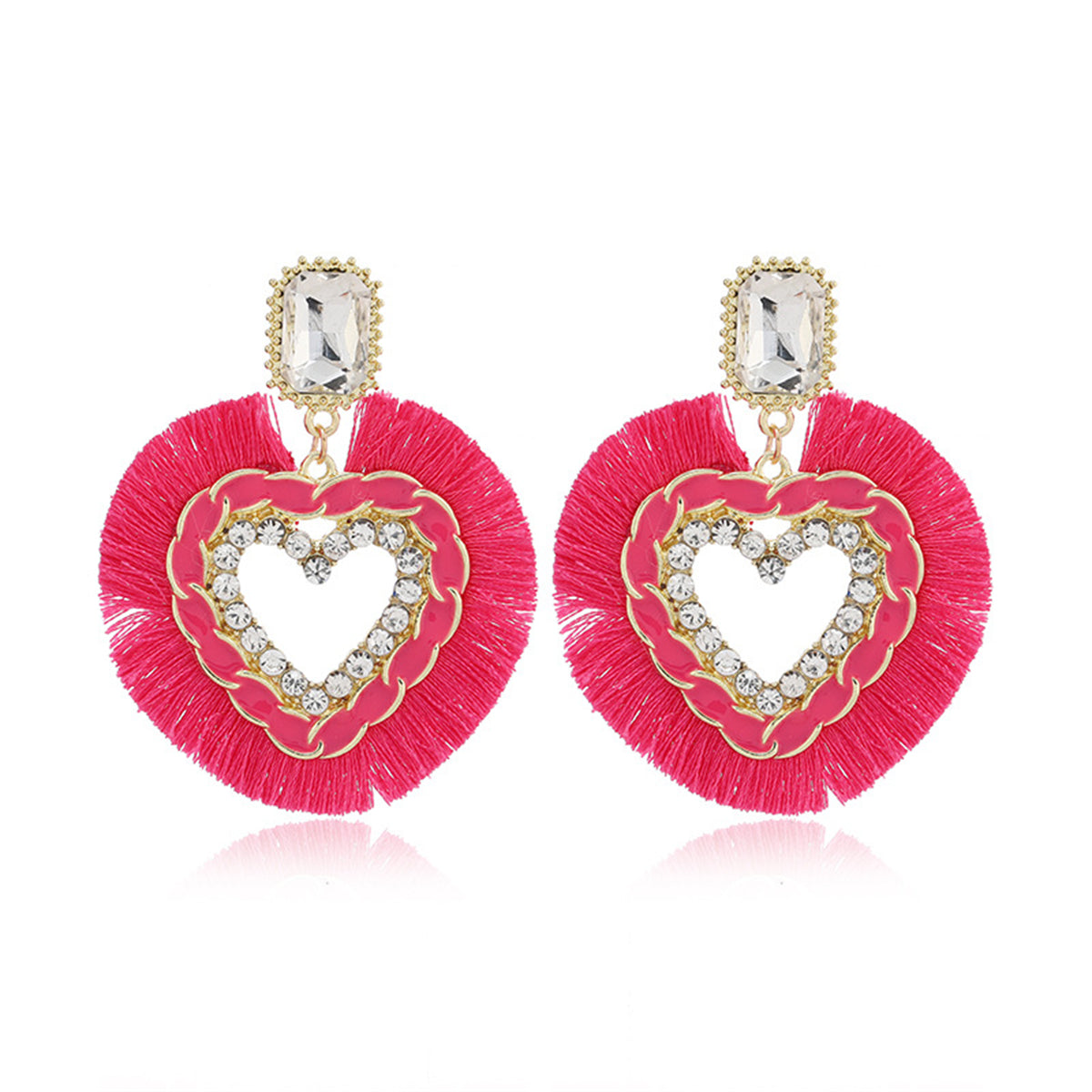 Rose Polyster & Enamel Crystal Cubic Zirconia 18K Gold-Plated Heart Dangle Earring