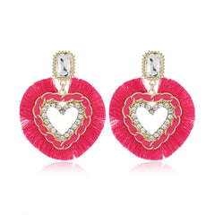 Rose Polyster & Enamel Crystal Cubic Zirconia 18K Gold-Plated Heart Dangle Earring