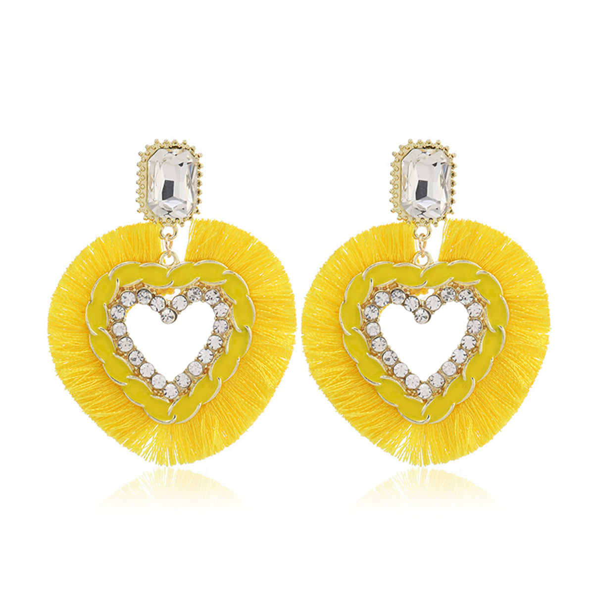 Yellow Polyster & Enamel Crystal Cubic Zirconia 18K Gold-Plated Heart Dangle Earring