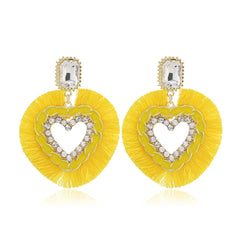 Yellow Polyster & Enamel Crystal Cubic Zirconia 18K Gold-Plated Heart Dangle Earring