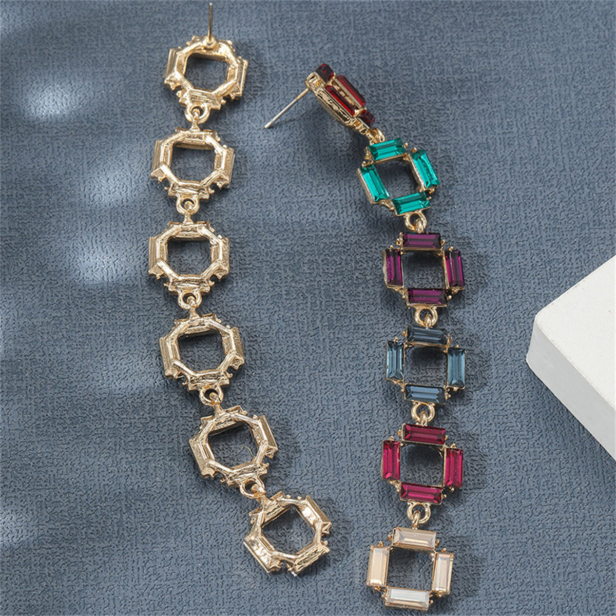 Crystal & 18K Gold-Plated Multicolor Link Drop Earrings